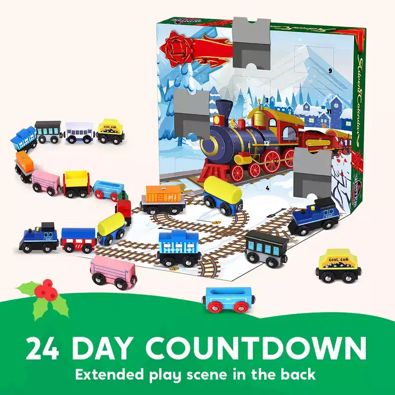 Joyfy 2025 Christmas Advent Calendar  12 Days of Magnetic Wooden Train Cars All Aboard the Holiday Countdown Express!
