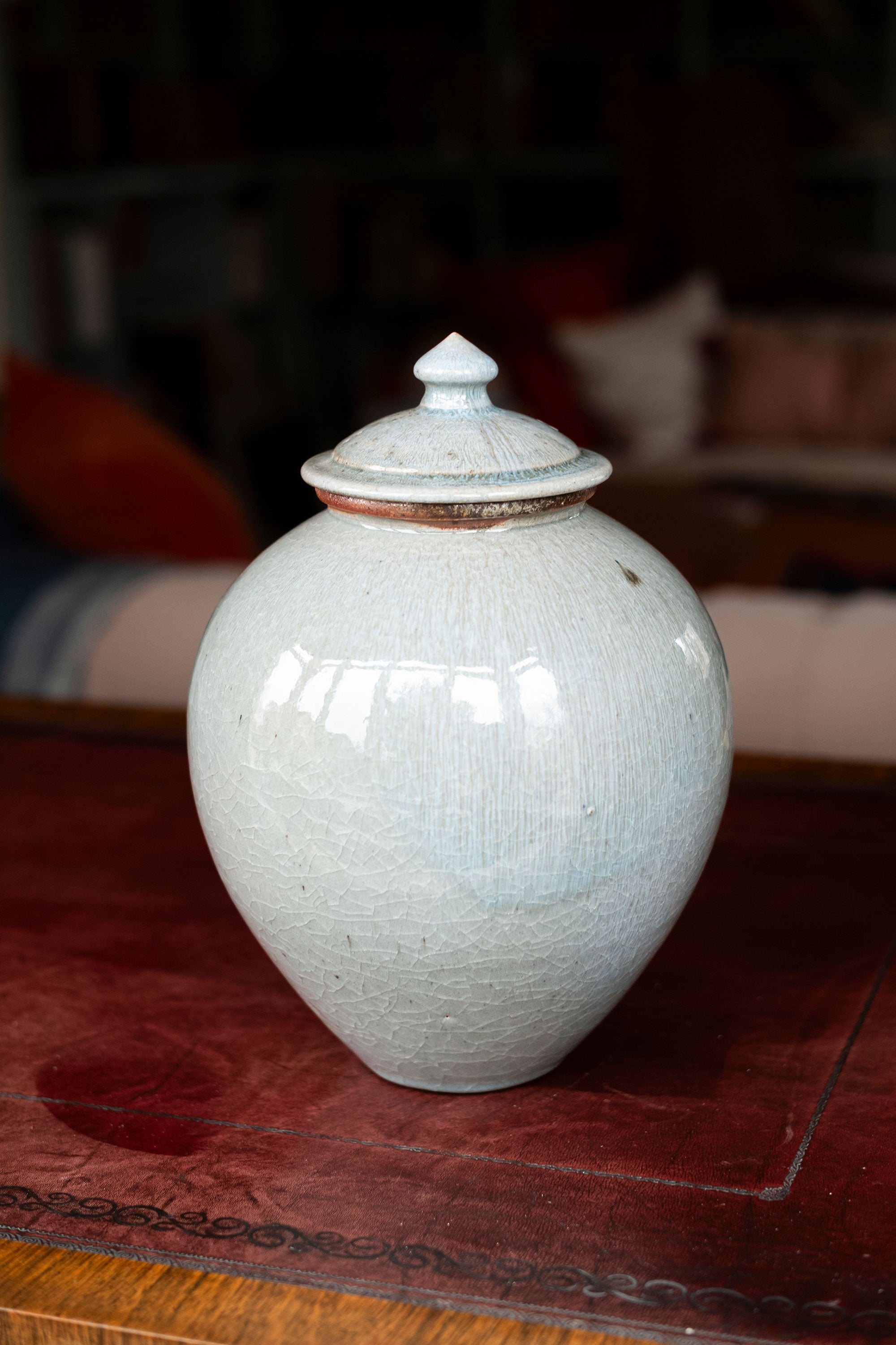 Celadon Large Round Lidded Jar