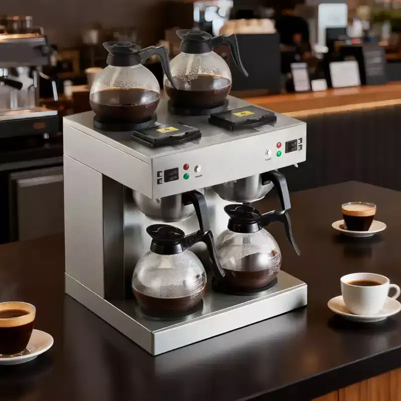 VEVOR Commercial Drip Coffee Maker, 24 Cups Coffee-Maker Machine with 4 Glass Carafes and 4 Decanter Warmer Plates, Silver