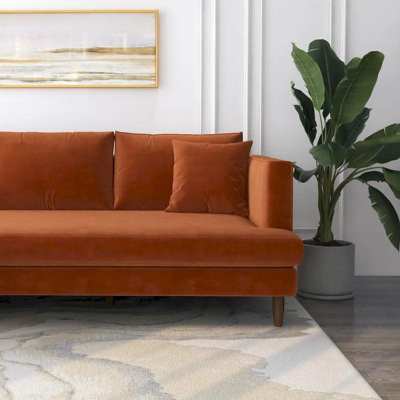 Mid-Century Modern L-Shaped Pillow Back Velvet Sectional Sofa