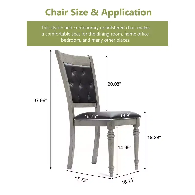 LuxenHome Set of 2 Gray Rubberwood and Upholstered Black Dining Chair