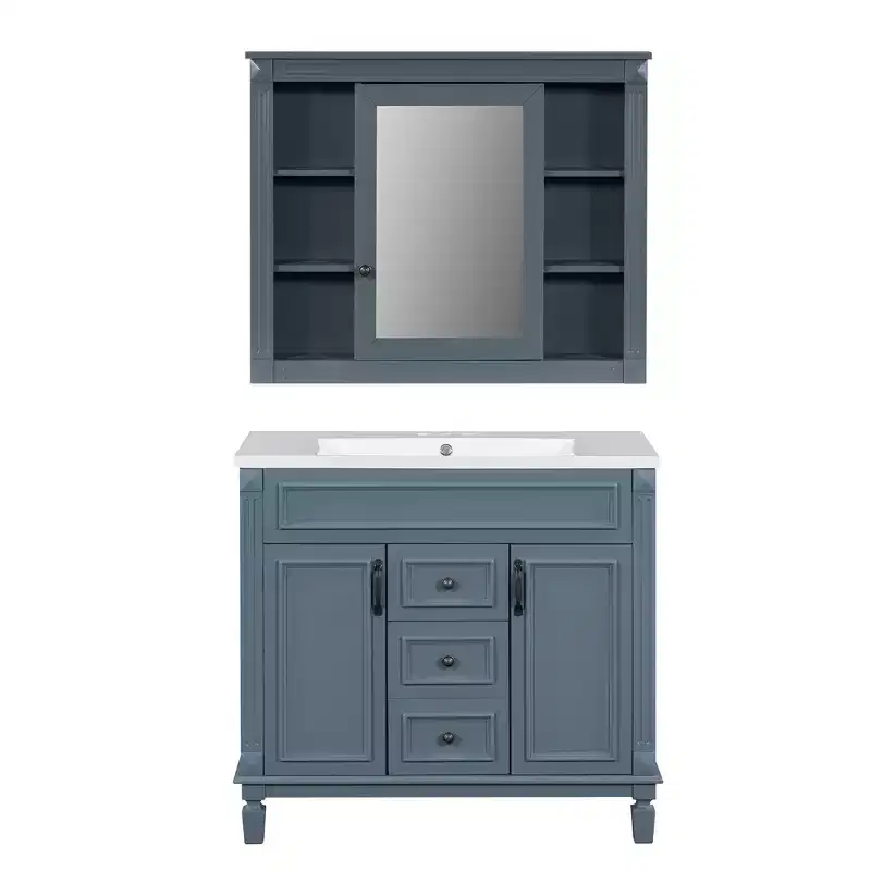 CLIHOME 36 Bathroom Vanity with Top Sink, Bathroom Mirror Storage Cabinet with 2 Soft Closing Doors and 2 Drawers