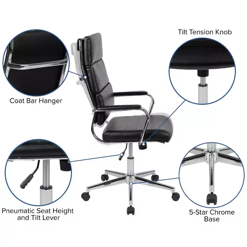 High Panel-Back Ergonomic Executive Office Chair with Padded Metal Arms, 360�� Swivel