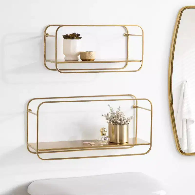 Modern Metal Floating Wall Shelves, Gold, 21 x 10