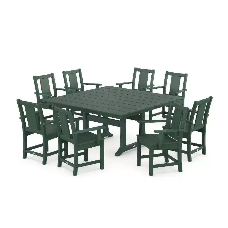 POLYWOOD 9pc Prairie Square Farmhouse Outdoor Patio Dining Set with Trestle Legs
