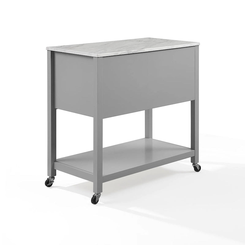 Modern Farmhouse Kitchen Island Cart with 4 Drawers Faux Marble Top and Casters