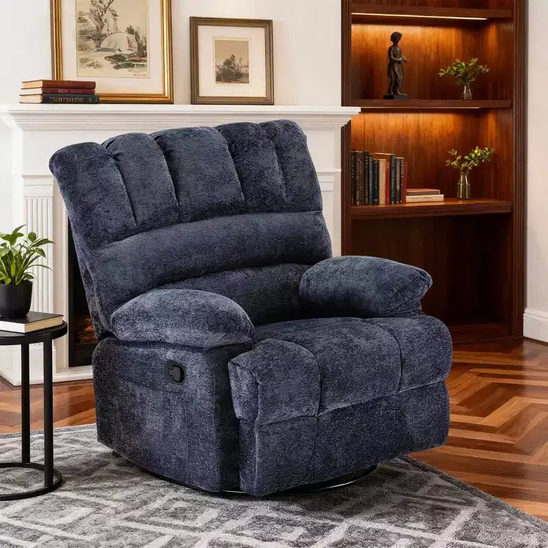 MAYEERTY Blue Oversized Swivel Rocker Recliner Sofa for Adults, Chenille, Perfect for Living Room