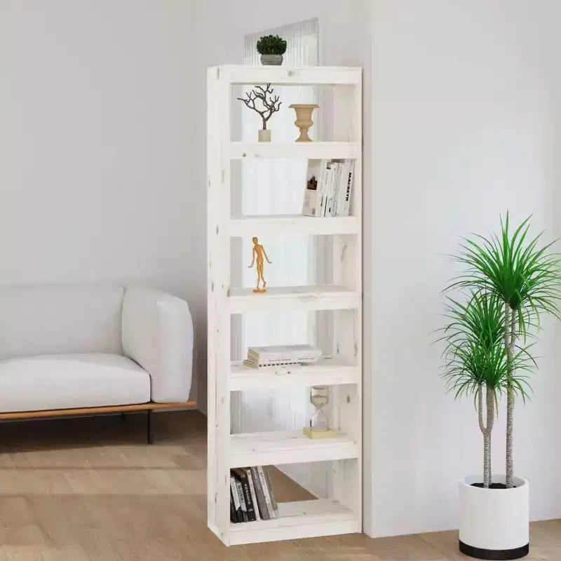 vidaXL Book Cabinet White Solid Pine Wood Tall Book Cabinet