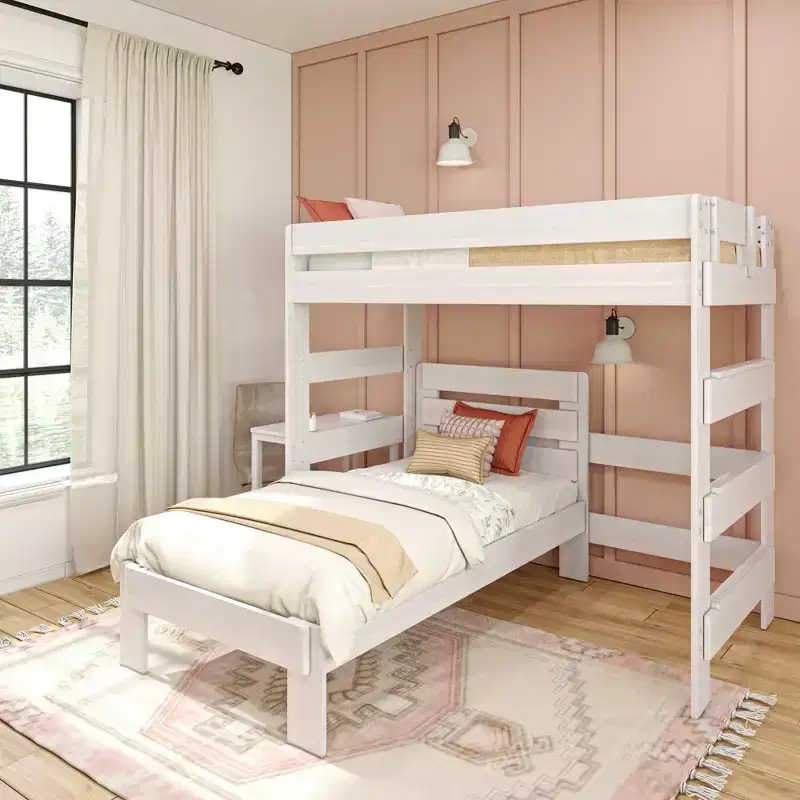 Max & Lily Farmhouse Twin over Twin L-Shaped Bunk Bed with Desk