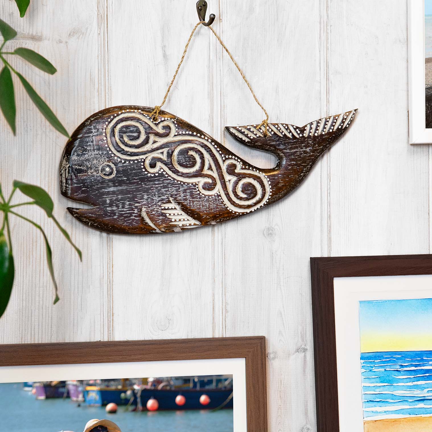 Hand Carved Round Whale Plaque