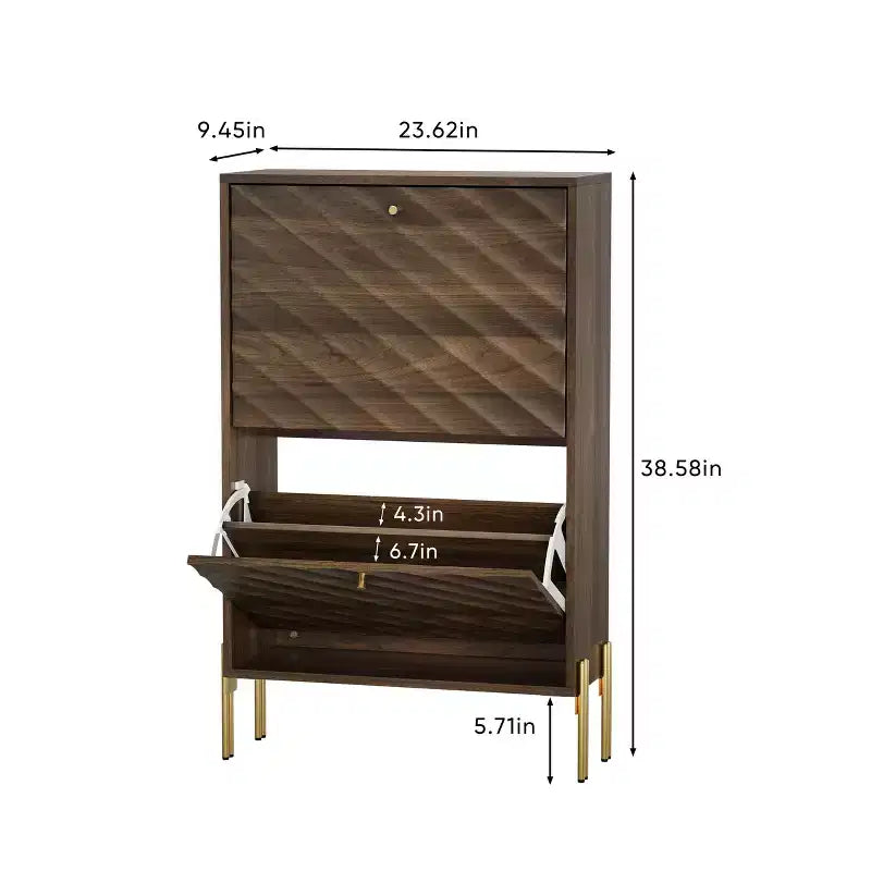Modern Freestanding Shoe Cabinet with 2 Flip Drawers - Mid-Century Storage Rack for Entryway