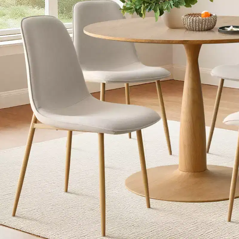 5-Piece Round Dining Table Set, 39.5 Wood-Look Pedestal Table and Upholstered Curved Chairs, Ideal for Kitchen Corners-Panipeachy