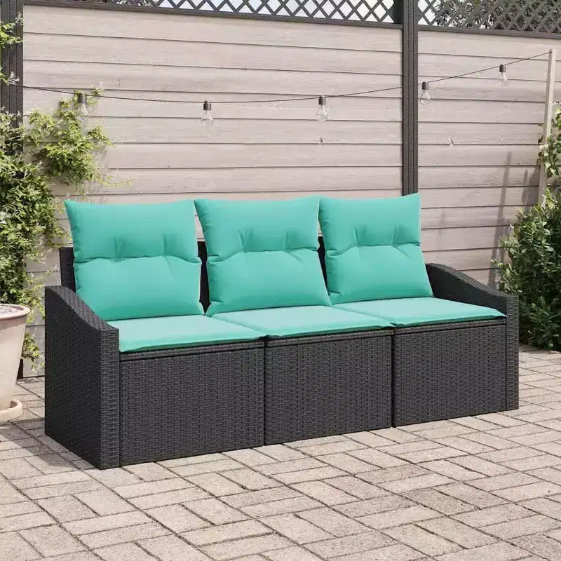 vidaXL Garden Sofa Set with Cushion 3 pcs - Black and Turquoise