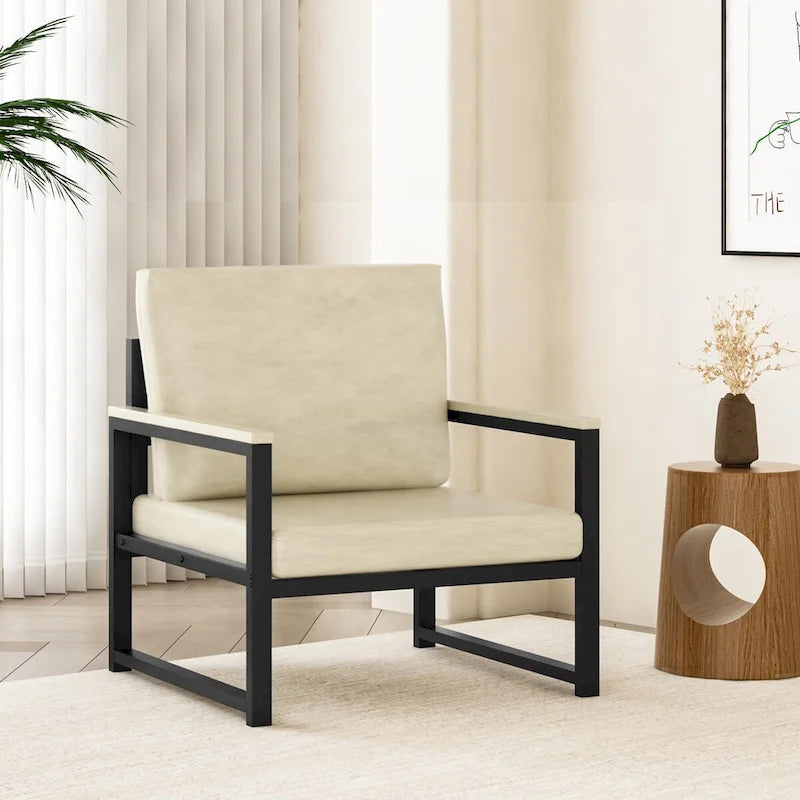 Single Lazy Boy Sofa Chair, Simple Modern Sofa Chair with Armrests for Living Room, Office, Bedroom, Beige/Khaki