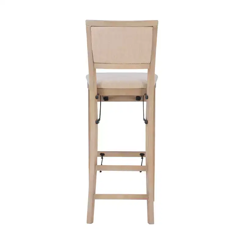 Keira Padded Back Solid Wood and Upholstered Seat Folding Barstool Gray Wash - Linon