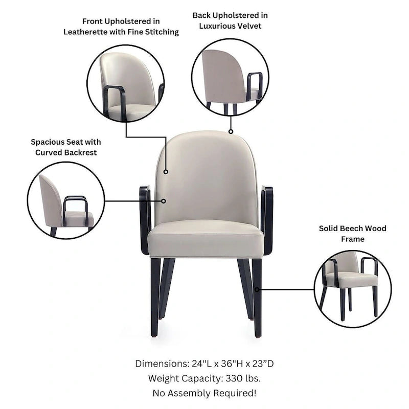 Modern Leatherette and Velvet Upholstered Dining Arm Chair