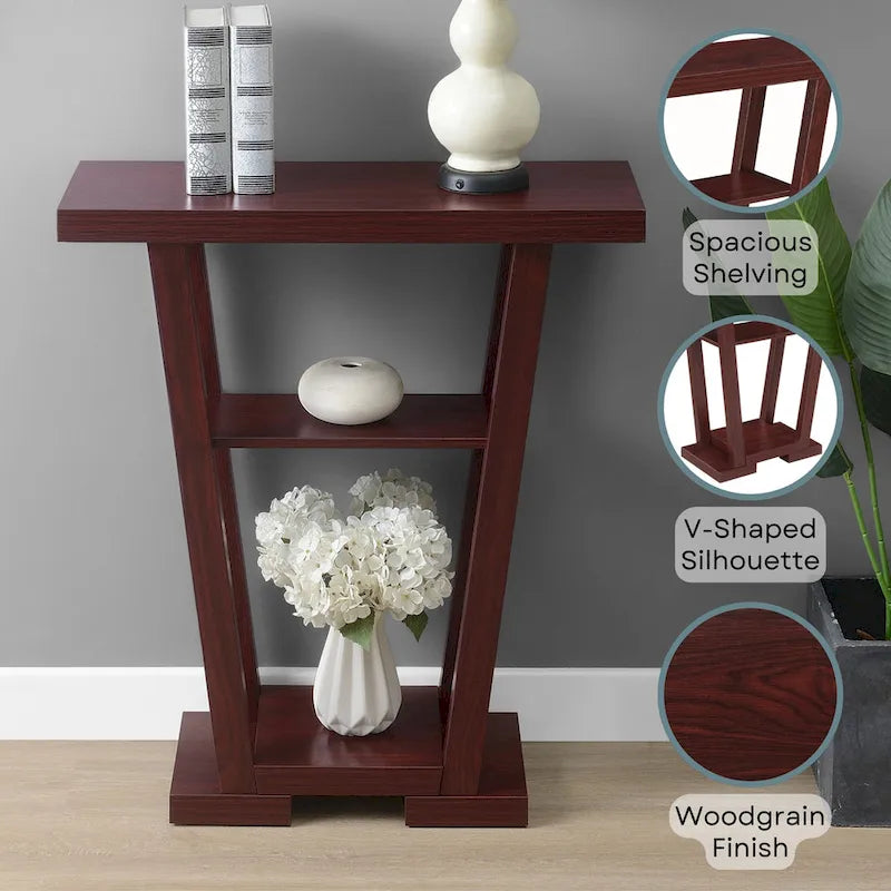 V-Shaped Console Table with Shelves