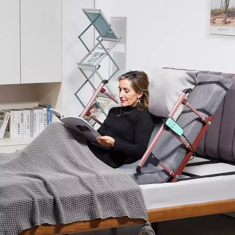 VEVOR Electric Lifting Backrest for Bed, 300 lbs Capacity, 4-68 Adjustable Lifting Bed Backrest, with Folable Guardrail & Headrest, Gray