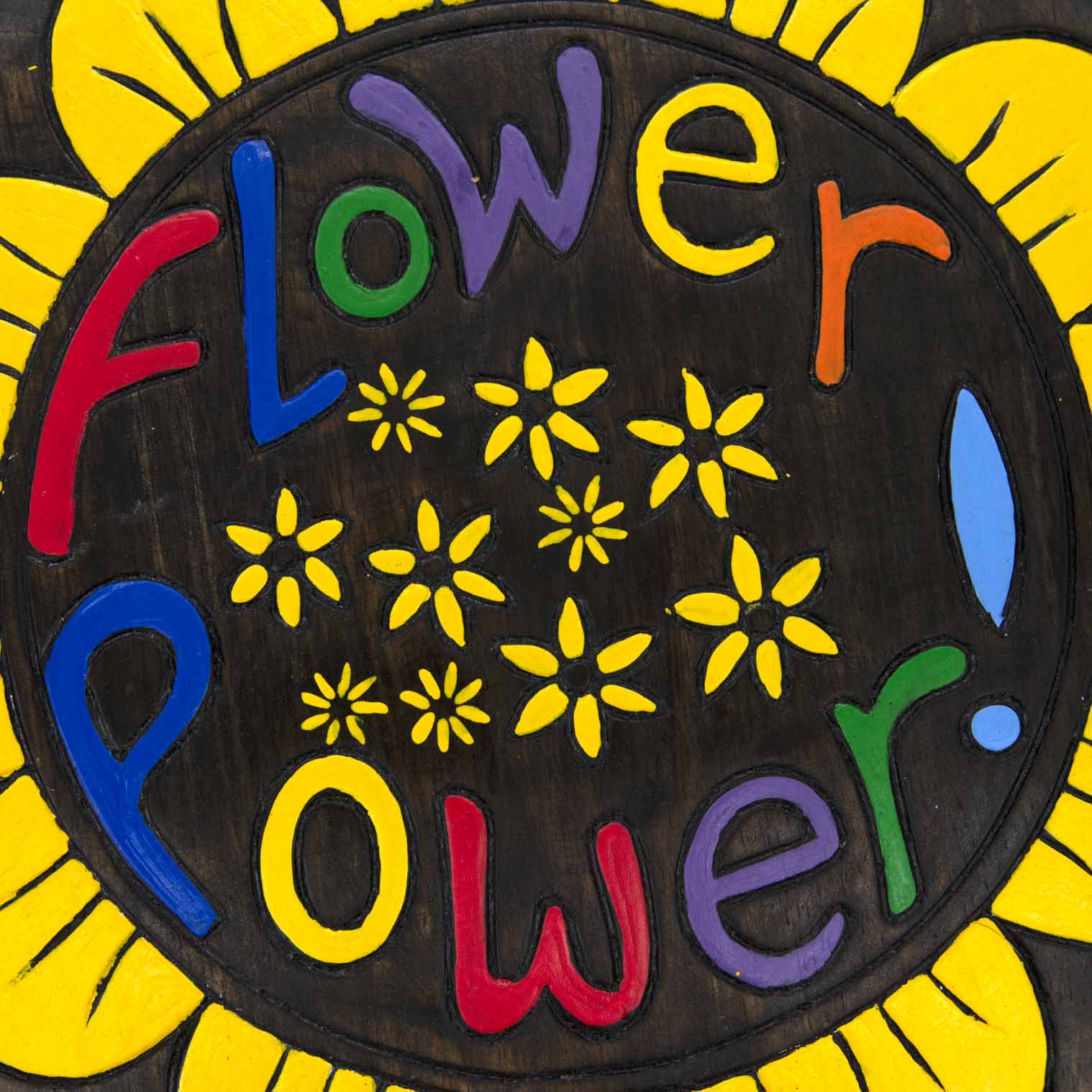 'Flower Power' Painted Wood Round Plaque