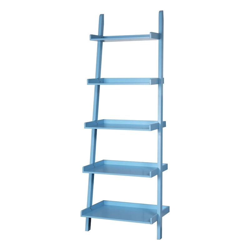 5-Tier Leaning Ladder Shelf Bookcase with Solid Wood Legs