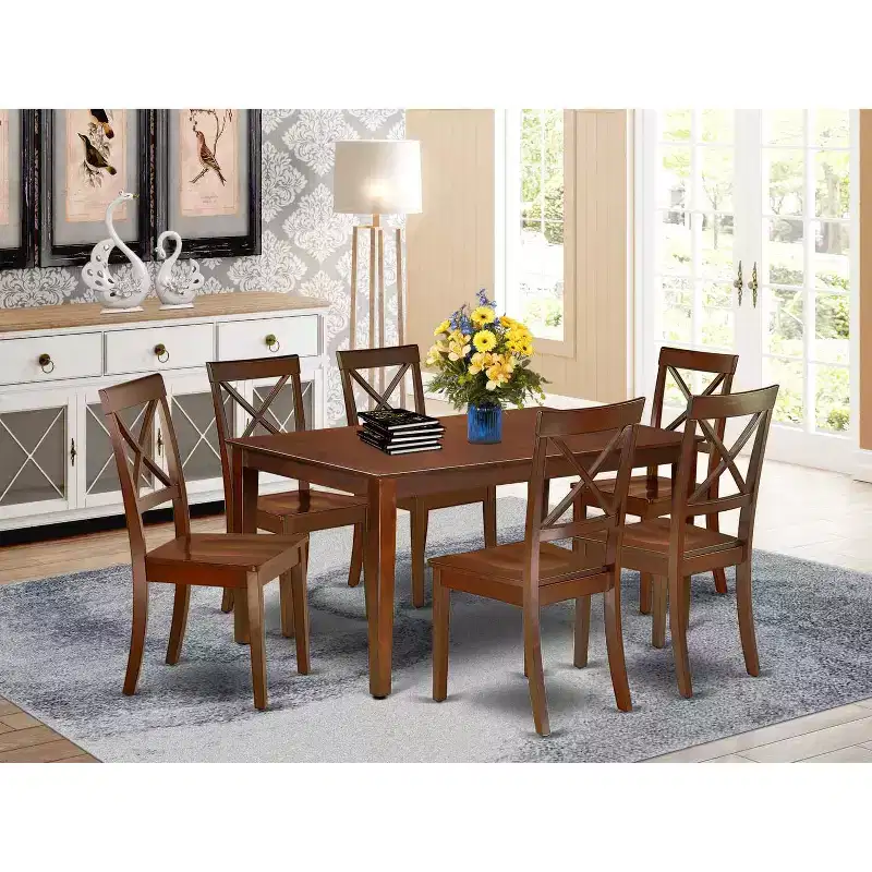 Medieval Dining Set 7-Piece - 60 Rectangle Table & 6 Chairs - Classic Wood Furniture for Home