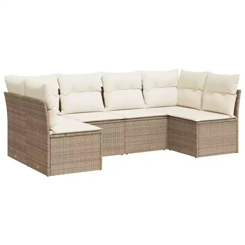 vidaXL 7 Piece Patio Sofa Set with Cushions Poly Rattan - With Table Black and Cream