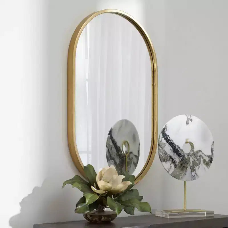 Uttermost Oval Vanity Accent Wall Mirror Antique Gold Leaf Iron Frame 20 Wide for Bathroom Bedroom Living Room House Office