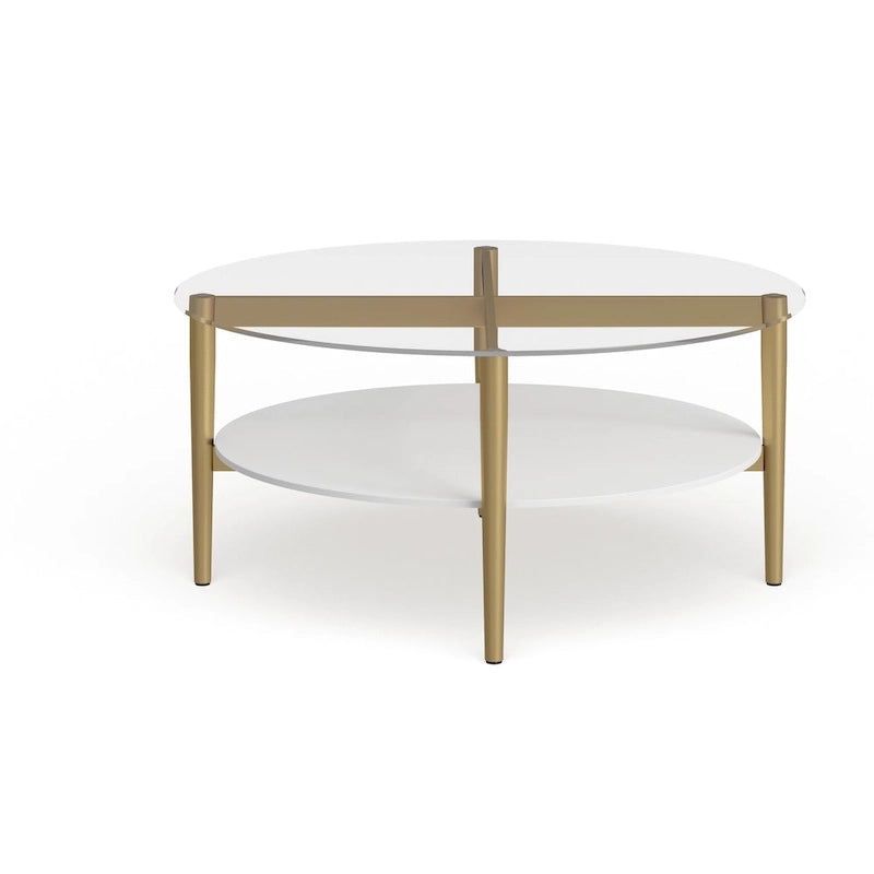 Round Mid-Century Modern Coffee Table with Tempered Glass Top