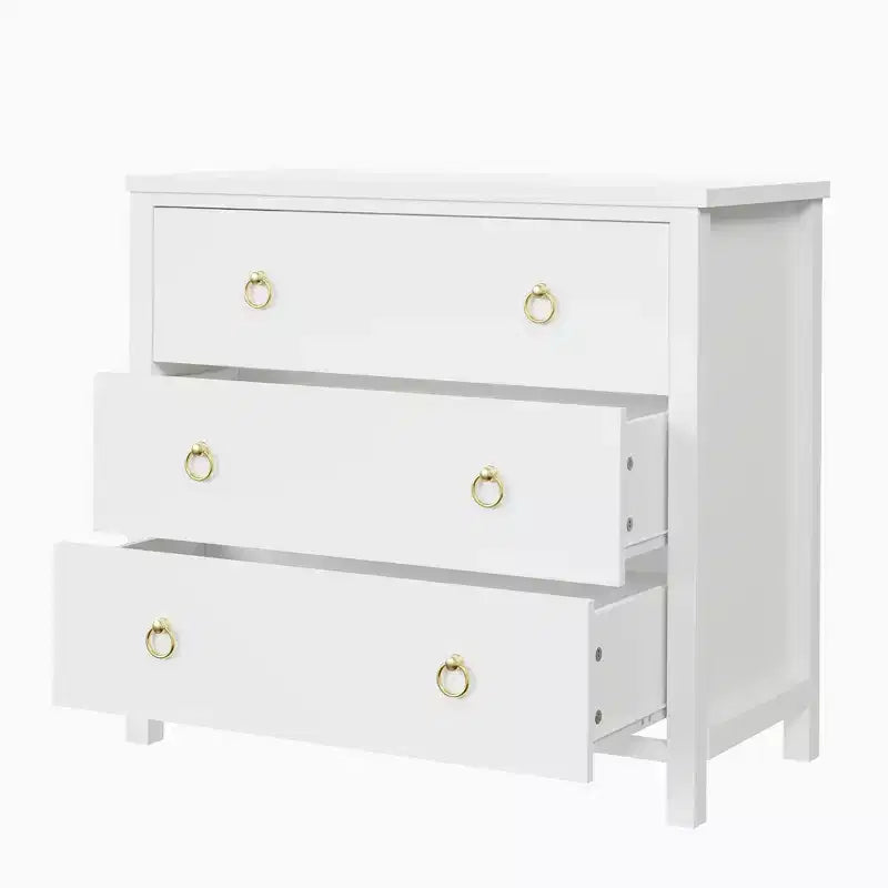 3 Drawer Dresser for Bedroom, Wooden Chest of Drawers with Gold Handles, Media Console Table TV Stand, Freestanding Closet Dresser for Living Room