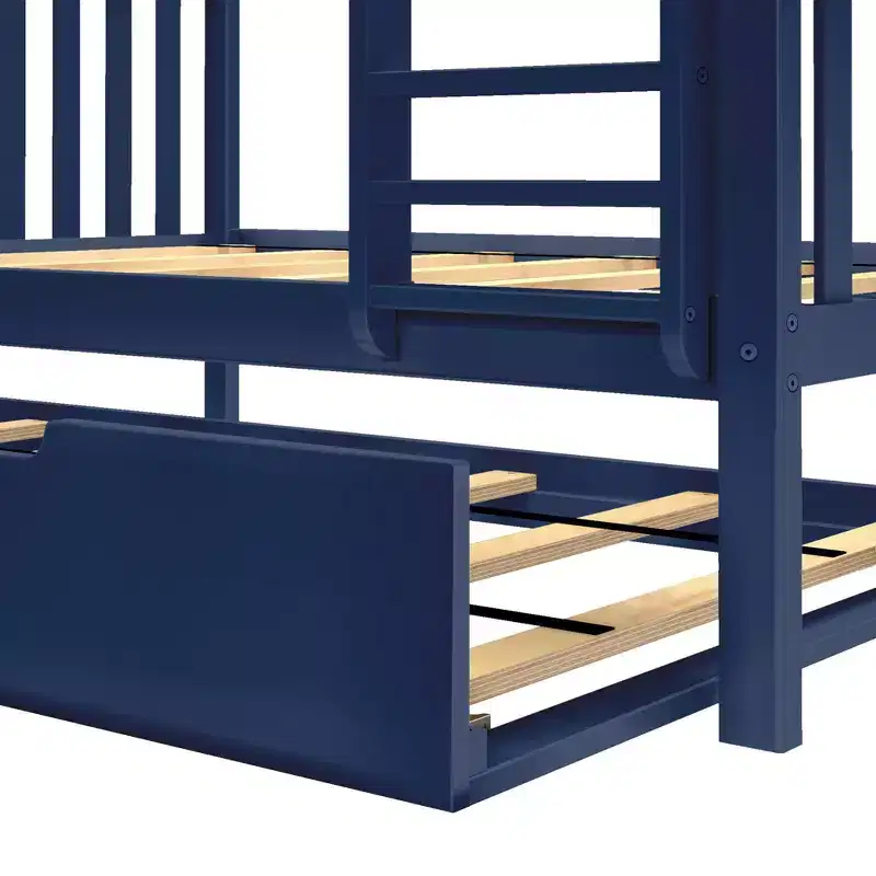 Max & Lily Solid Wood Bunk Bed, Twin over Full with Storage Trundle and Ladder for Kids