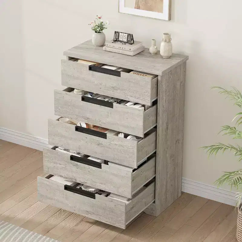 5-Drawer Wooden Dresser, Chest of Drawers for Bedroom & Living Room