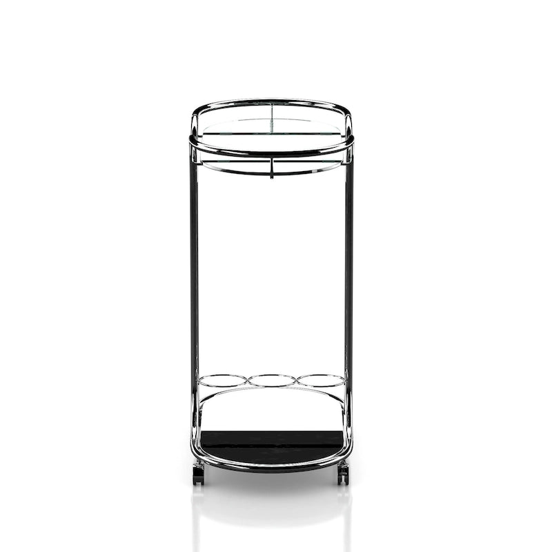 Modern Chrome Glass Top Serving Cart with Casters