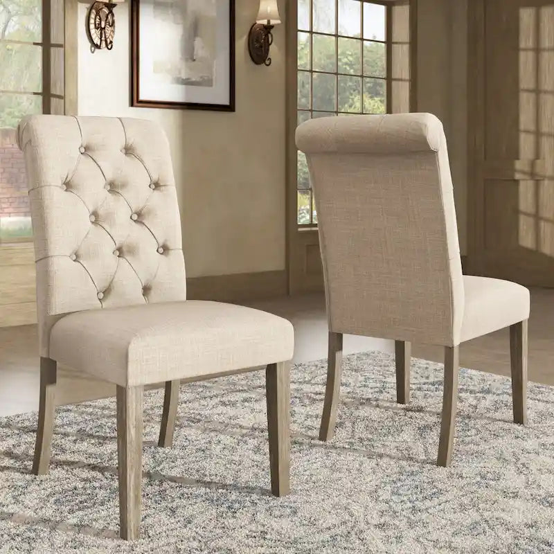 Linen Button Tufted Dining Chair with Grey Finish Legs