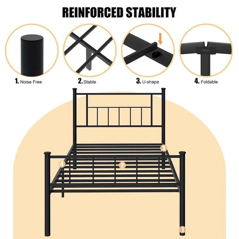 Bed Frame with Headboard and Footboard - Heavy Duty Steel Platform Bed, No Box Spring Needed