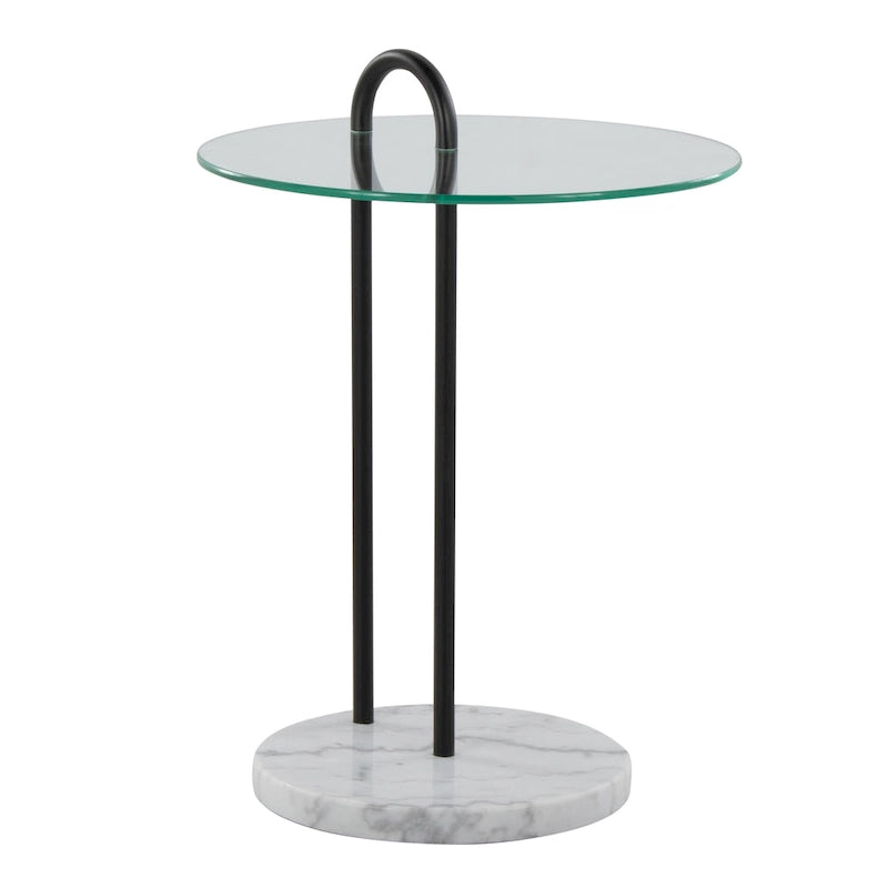 Contemporary Glass & Marble Side Table with Black Metal Frame