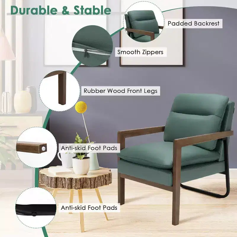 Modern Upholstered Accent Armchair with Rubber Wood Legs