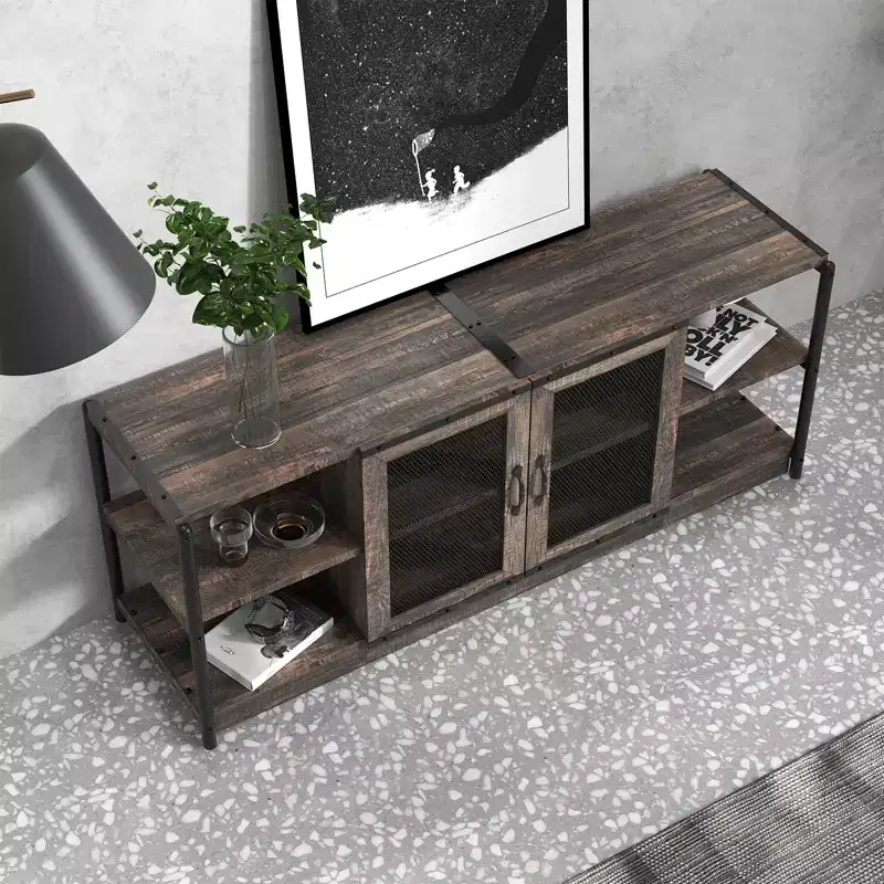 COZONY Farmhouse TV Stand with Storage Cabinets  Rustic Wood Entertainment Center & Media Console for Living Room
