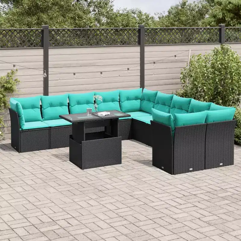 vidaXL Patio Sofa Set with Cushions and Table Outdoor 11 Piece Poly Rattan