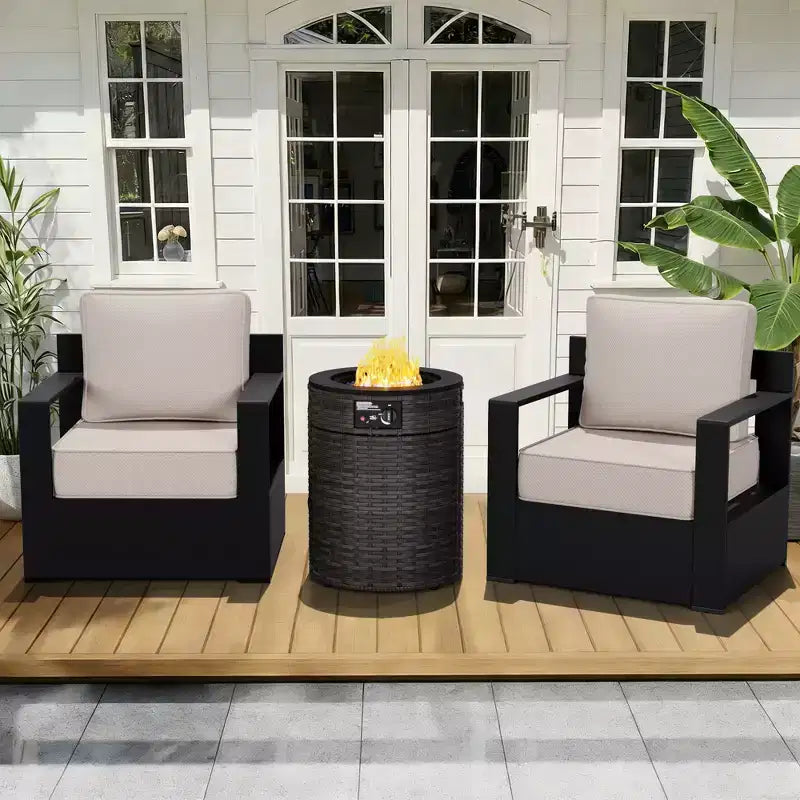 UPTIOT Aluminum Outdoor Patio Armchairs with Fire Pit Set