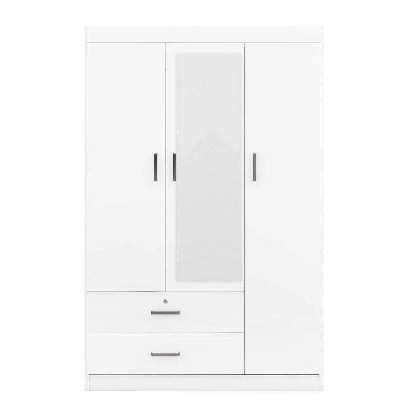 3-Door Mirror Wardrobe with Shelves and 2 Drawers