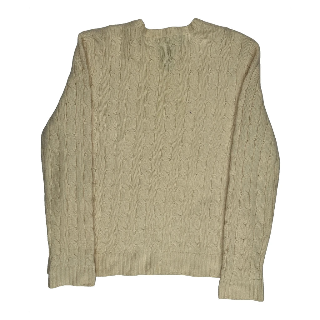 Merino Blend Cable Knit Crew Neck Top in Cream