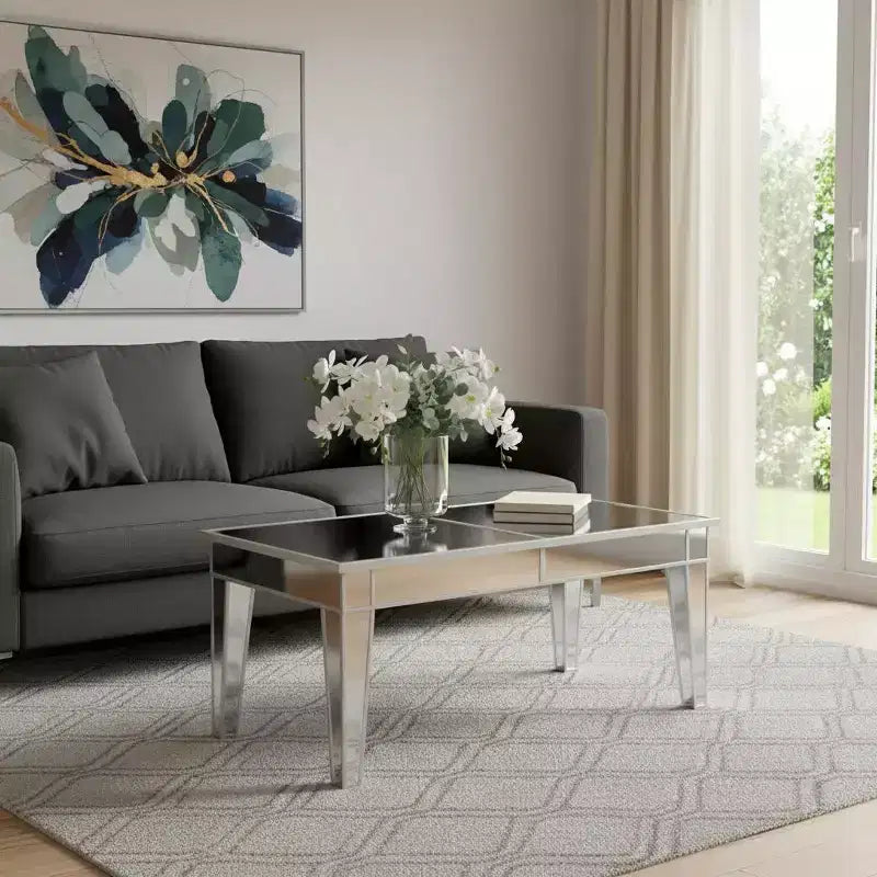 HomeRoots 42 Silver Mirrored And Metal Rectangular Mirrored Coffee Table