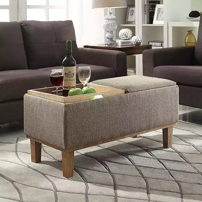 Brentwood Storage Ottoman with Flip-to-Tray Top Linen Upholstered