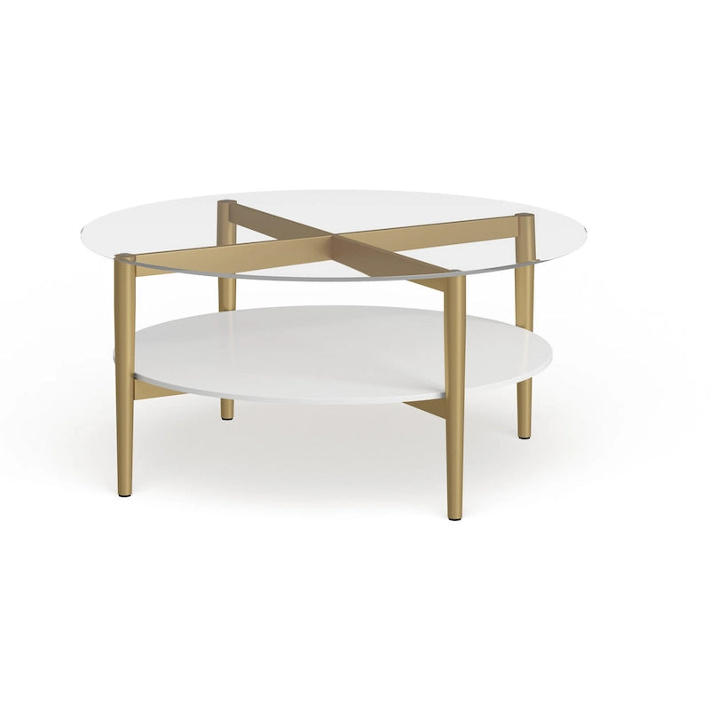 Round Mid-Century Modern Coffee Table with Tempered Glass Top