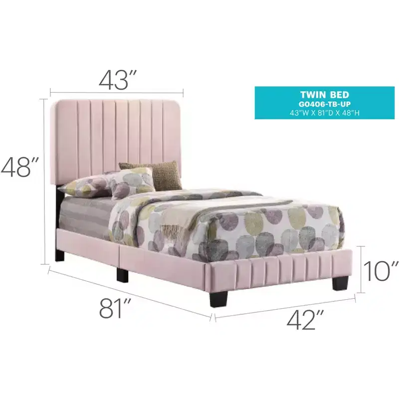 Passion Furniture Lodi Velvet UpholsteChannel Tufted Twin Panel Bed