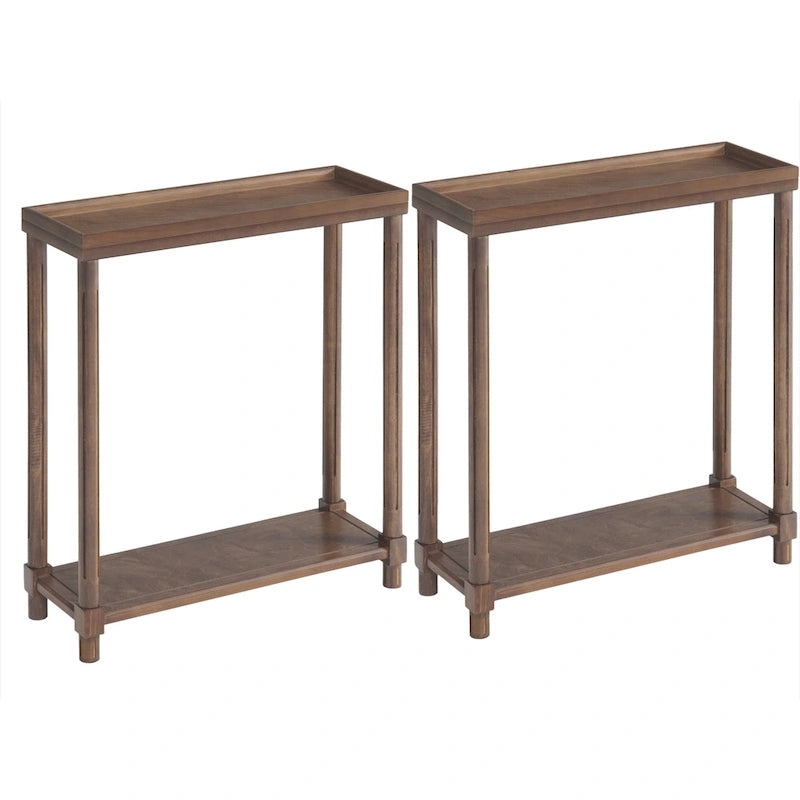 Harrison Narrow Side End Tables with Shelf, Set of 2, Antique Chestnut