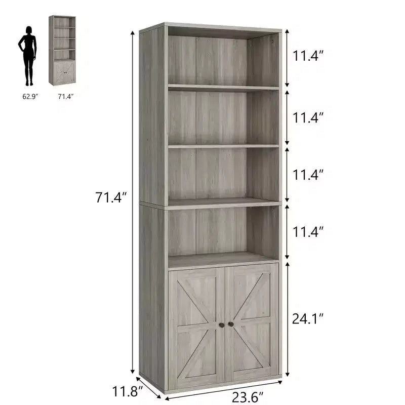 COZONY 71.4 Tall 6-Tier Bookcase with Doors  Wooden Storage Bookshelf, Floor Standing Display Storage for Office, Living Room, Bedroom, Kitchen