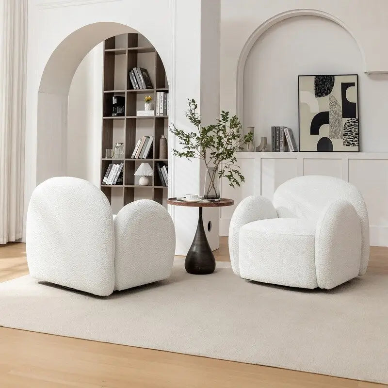 Modern Glam Boucle Upholstered Swivel Accent Armchair with 360 Degree Swivel Base