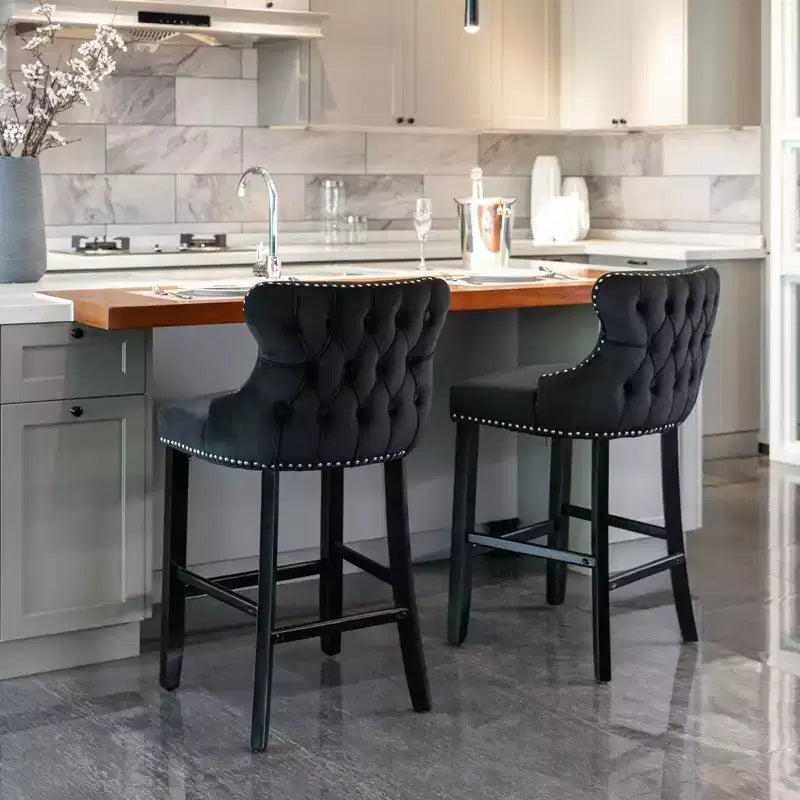 Modern Velvet Wing-Back Counter Stools Set of 2 - Upholstered Bar Chairs for Kitchen, Cafe