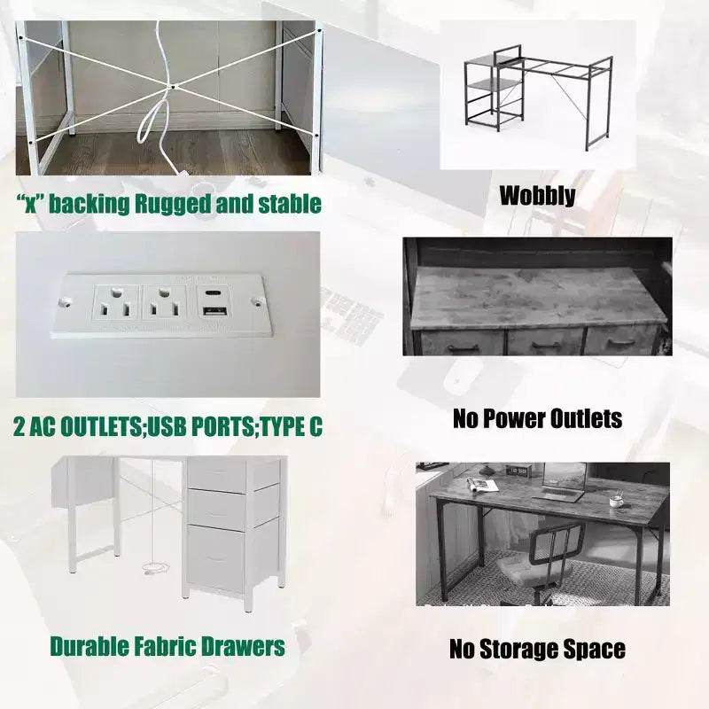 Modern Home Office Computer Desk with Drawers & Shelves, Writing Desk with Side Bag for Study & Office